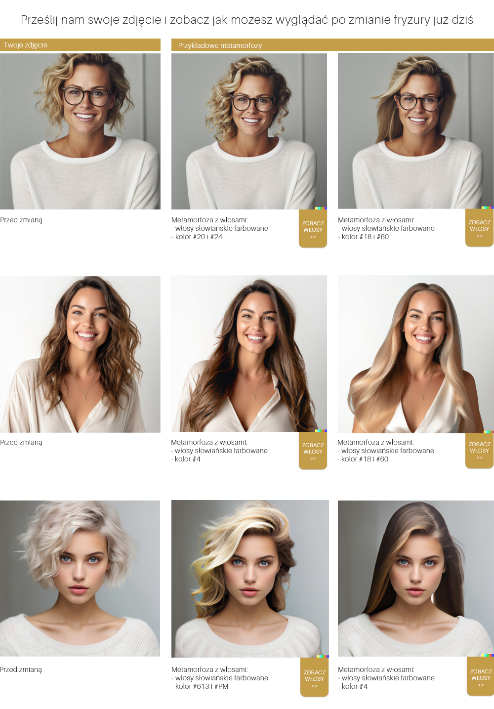 Włosy klientki przed i po zabiegu przedłużania włosami słowiańskimi